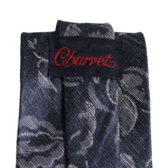 Charvet Tie Rare Vintage 100% Silk - Charcoal Grey With Tan Floral Design - Picture 4 of 5